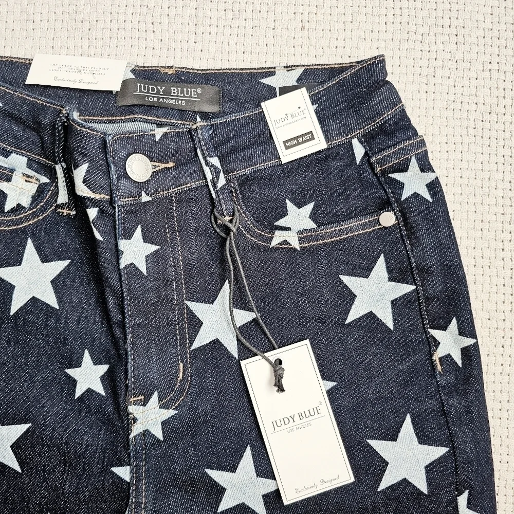 Judy Blue HR Dark Wash Star Print Flare Jeans Classic Americana Various NEW